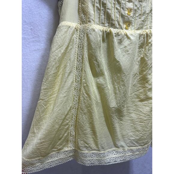 XXI Forever 21 Babydoll Top M Silk Cotton Yellow Lace Line Boho Peasant Prairie - Picture 3 of 7